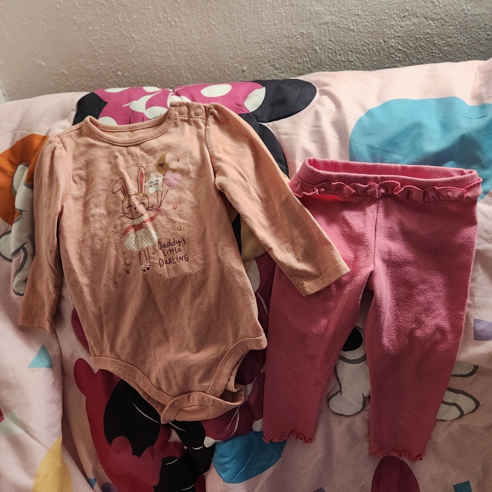 Peach Long-Sleeve Onesie and Pink Leggings Set